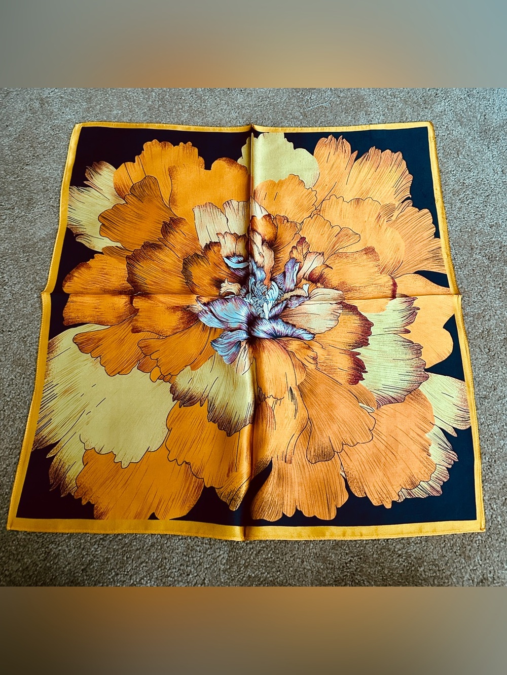 100% Mulberry Silk Scarf- Vibrant Golden Floral